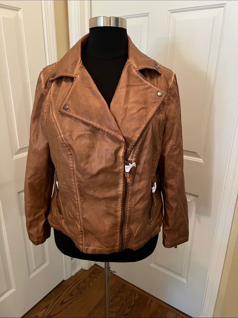 Max Studio Brown Pleather Moto Jacket Womens 2x